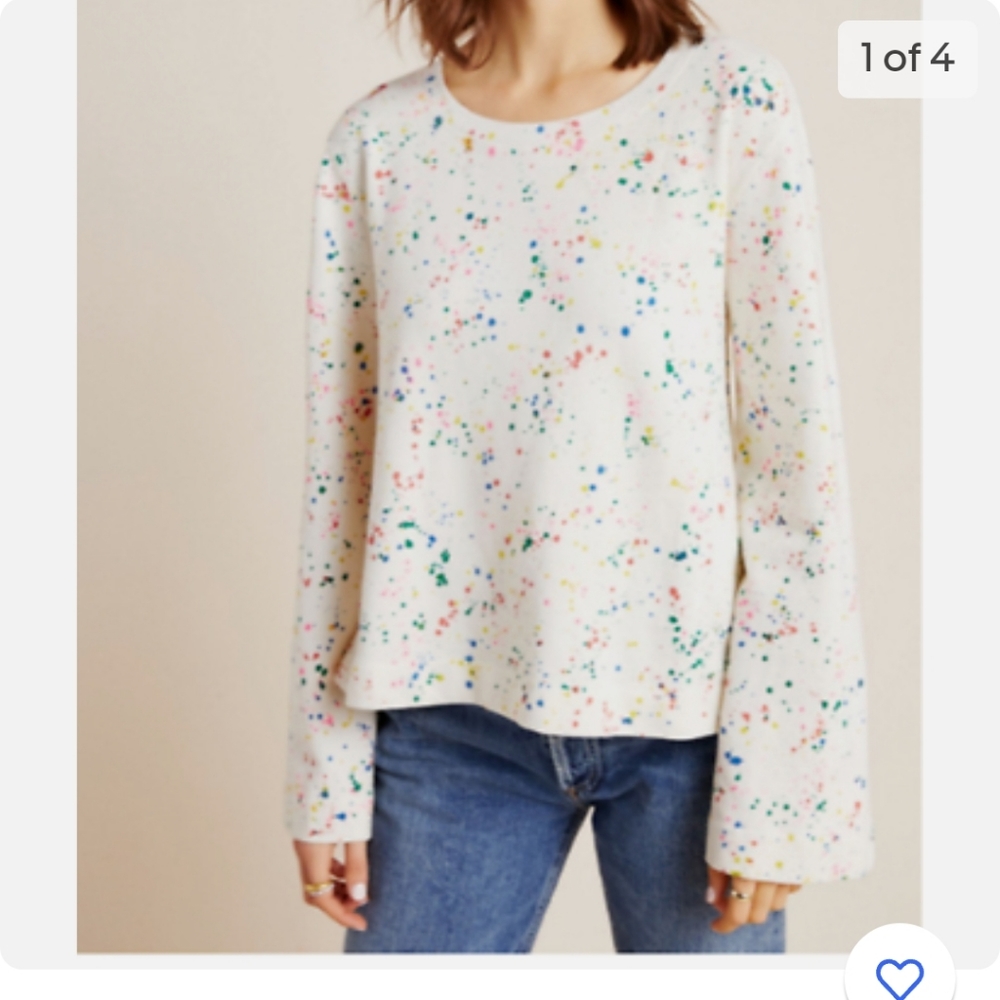 Maeve Anthropologie | Sweater Paint Splatter Oversized White | XS